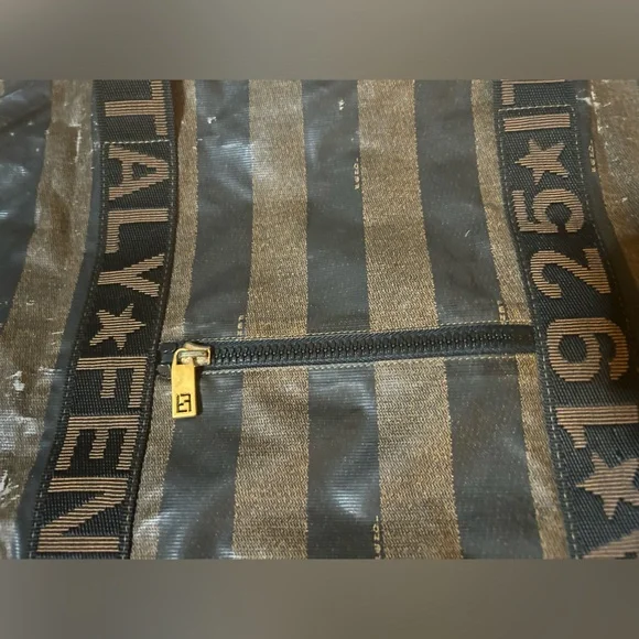 SOLD❤️ FENDI Roma Pequin Stripe Coated Canvas Duffle/ Travel/ Weekender Bag XL - Picture 7 of 13